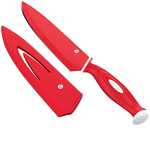 Vremi Professional Chef Knife - 12.6 Inch Stainless Steel Blade with BPA Free Sheath - Heavy Duty Kitchen Knife with Ergonomic Handle - Durable for Slicing Dicing Mincing Vegetables Meat Fruits - Red