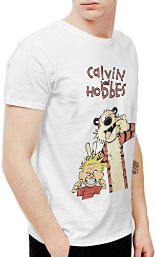 RUBAORU Calvin and Hobbes Short Sleeve T Shirt for Men White
