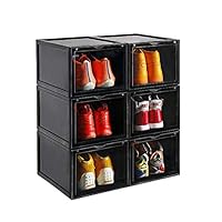 AOTENG STAR Storage Shoes Box Womens Mens Shoe Storage Box Sneakerhead Gifts Plastic Foldable Stackable Shoe Container Clear Closet Shelf Shoe Organizer-3 Pack(Black)