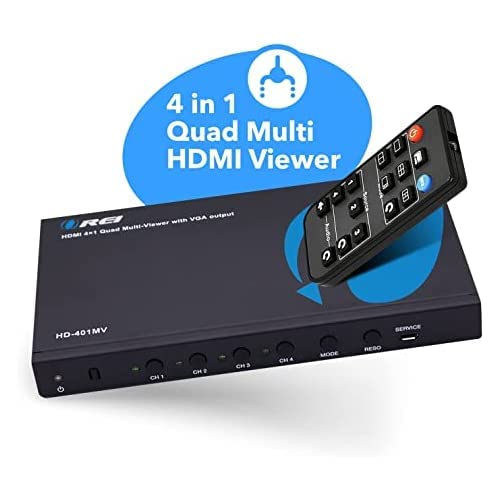 OREI Quad Multi HDMI Viewer 4 in 1 Out, HDMI Switcher 4 Ports Seamless