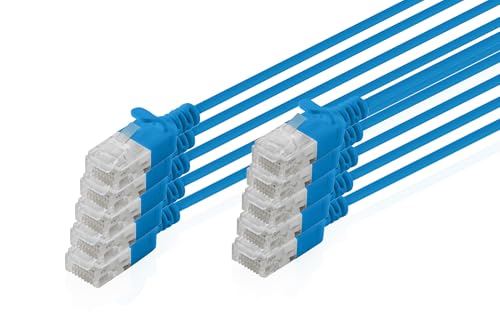 Digitus LAN cable Cat 6 – 5.0m – 1 Gbit/s – 10 pieces – unshielded U-UTP – Slim AWG 32/7 – PoE+ – LSZH – 250 Mhz – RJ45 network – Blue