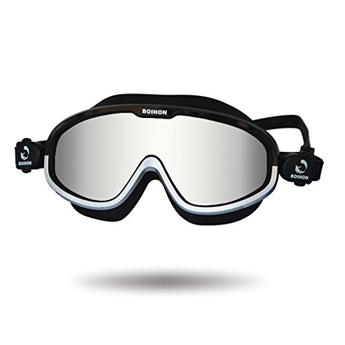 image for Rerii Large Frame Swim Goggles, Adjustable, Colored Mirrored Lenses, F