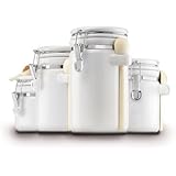 4-Piece Ceramic Canister Set, White by Anchor Hocking , 03806COM, made of Glass
