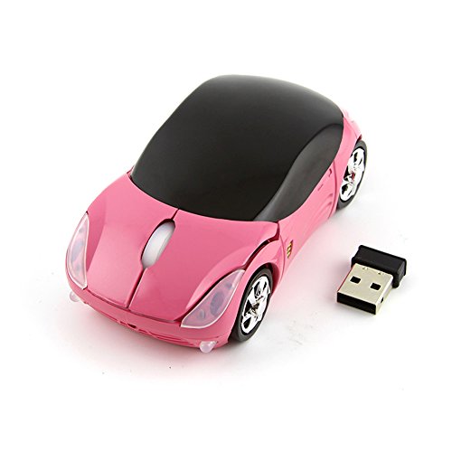 3D Sports Car Shape 2.4GHz Wireless Mouse Optical Gaming Mouse with USB Receiver for PC Laptop Computer (Pink)