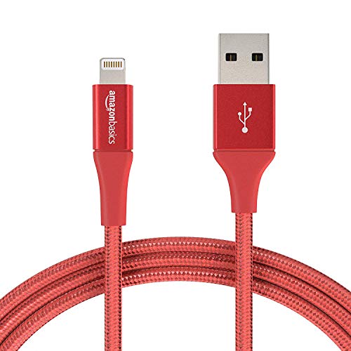 AmazonBasics Double Braided Nylon Lightning to USB Cable, Advanced Collection, MFi Certified iPhone Charger, Red, 6 Foot