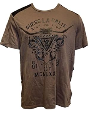 FAUX LEATHER-TRIM T-SHIRT OLIVE GREEN XL