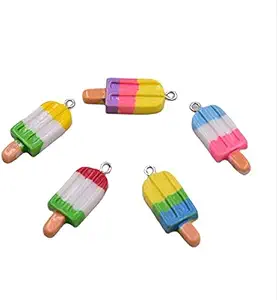 Wayees Adorable Ice Cream Charms Pendants Popsicle Slime Beads for Jewelry Making Phone Case Keychain Scrapbooking Decor DIY Crafts Embellishments(Pack of 10)