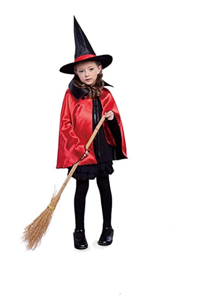 Matissa Double sided Wizard Cape and Hat Kids Witch costume Halloween Fancy dress party (Red, Small)