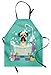 Lunarable Nursery Apron, Pug Dog in Bathtub Grooming Salon Service Shampoo Rubber Duck Pets in Cartoon Style Image, Unisex Kitchen Bib Apron with Adjustable Neck for Cooking Baking Gardening, Teal