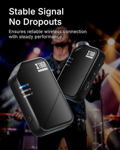 XTUGA J02S Sistema de Monitoreo Inalámbrico en el oído, Sistema IEM Estéreo de 2,4GHz con Transmisor y Receptor, 50m de Alcance, 10 Horas de Autonomía, Monitor Inalámbrico in Ear para Escenario, Banda