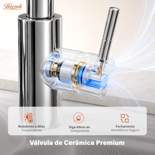 Heemli Torneira Cozinha Gourmet Monocomando Aço Inox Com Spray Extensor,Torneiras Misturadoras de água Quente e Fria,Dois Modos de Distribuição de água（Jatos de água e chuveiros） (Prata)