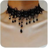 fxmimior Women Vintage Simple Black Halloween Crystal Lace Choker Necklace Fashion Prom Shinny Punk Black Lace Chunky Choker Necklace Dainty Sexy Black Choker Necklace for Women