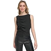 Calvin Klein Women's Ruched-Front Sleeveless Blouse (Black, Medium)