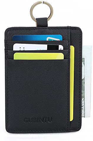 RFID Blocking Wallet for Men, Slim Front Pocket Wallet Genuine Leather Card Holder Minimalist Purse with Key Ring &amp; ID Window (Black)