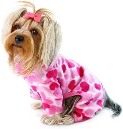 Soft Fleece PINK Hearts Turtleneck Bodysuit/Pajamas for Small Dogs - M