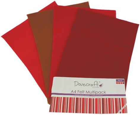 Dovecraft A4 Art + Craft Coloured Felt 8 Sheet Shade Multipack - Reds