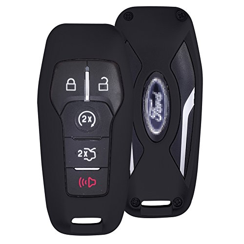DAYJOY Luxury Premium Aerospace Aluminum Car Key Shell Cover With Key Chain For FORD Mustang Explorer Taurus LINCOLN MKC MKX SERIES keyless remote control Smart Key Holder (BLACK)