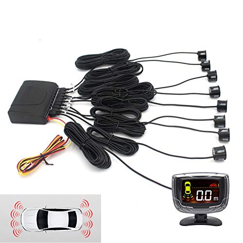 LED Display Car Rearview Reverse Radar System with 8 Parking Sensors, Sizet Front and Rear Parking Buzzer Beeps + LED Distance Display