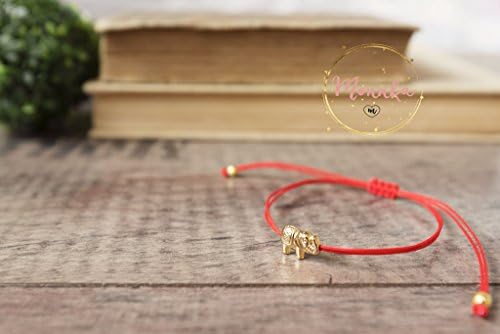 Red String Bracelet. Gold Plated Elephant Bead. Kabbalah Red String Of Fate. Minimalist Make a Wish Lucky Amulet, Women, Men, Baby, Children