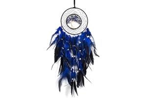 PRETTY JOLLY Dreamlike Deep Blue Tree of Life Dream Catcher Wall Decor with Healing Crystal Stone Handmade Feather Dream Catchers Decoration Wall Hanging for Girls Bedroom Living Room Wedding Party Home Décor