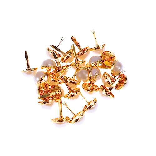 Gadpiparty 100 Pcs Pearl Brads for DIY Crafts Half-Round Alloy Fasteners Decorative Metal Brads for Scrapbooking Clothing and Jewelry Making