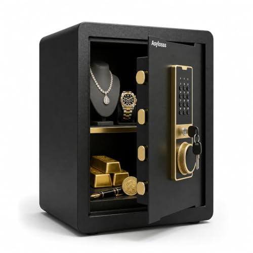 Asylosss 53L Digital Anti-Theft Safe, Shelf, Alarm, Wall Mount | Heavy-duty steel safe, 3-way access (code/key/Type-C), Removable shelf, Dual alarm, Wall-mountable, for cash jewelry office