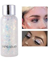 GL-Turelifes Mermaid Sequins Chunky Glitter Liquid Eyeshadow Glitter Body Gel Festival Glitter Cosmetic Face Hair Nails Makeup Long Lasting Sparkling 30g (09# White)