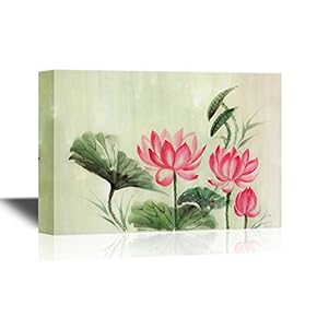 Canvas Wall Art - Tree Lotuses Watercolor Painting, Original Art, Asian Style - Gallery Wrap Modern Home Art | Ready to Hang - 12x18 inches