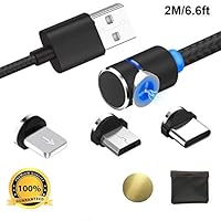 Magnetic Micro USB Type C Light Charging Cable with LED, USB 2.0 Phone Fast Charger, 3-in-1 Adapters Quick Charge Cord for Android Nylon Braided Compatible with Samsung, LG, Sony, HTC 2m/6.6ft