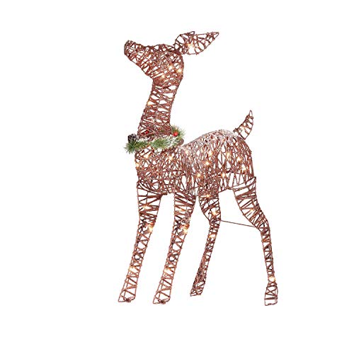 Top Treasures Christmas Reindeer Family 3 Piece Set Prelit Rattan