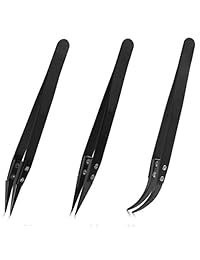 Juego de pinzas de cerámica negra de precisión con puntas y curvas, pinzas de cerámica maestra, herramienta de ajuste de bobina no conductora resistente al calor, por STARVAST 3 unidades
