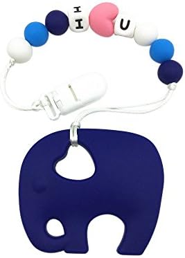 2017 Silicone Teething Pacifier Clip With Large Elephant Teether Silicone Loose Beads Necklace,Baby and Mommy Beads Silicone Teething BPA Free For Teething Baby (Navy)