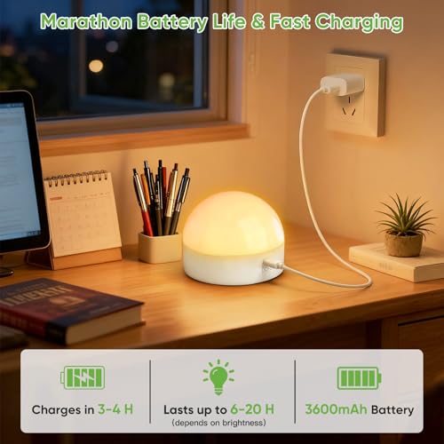 Kimjo E27 Rechargeable Bulb with Remote Control Set of 4-10W Rechargeable Bulb with USB Battery 3 Colours Dimmable – Magnetic Removable Bulbs with Battery Lamp for Camping