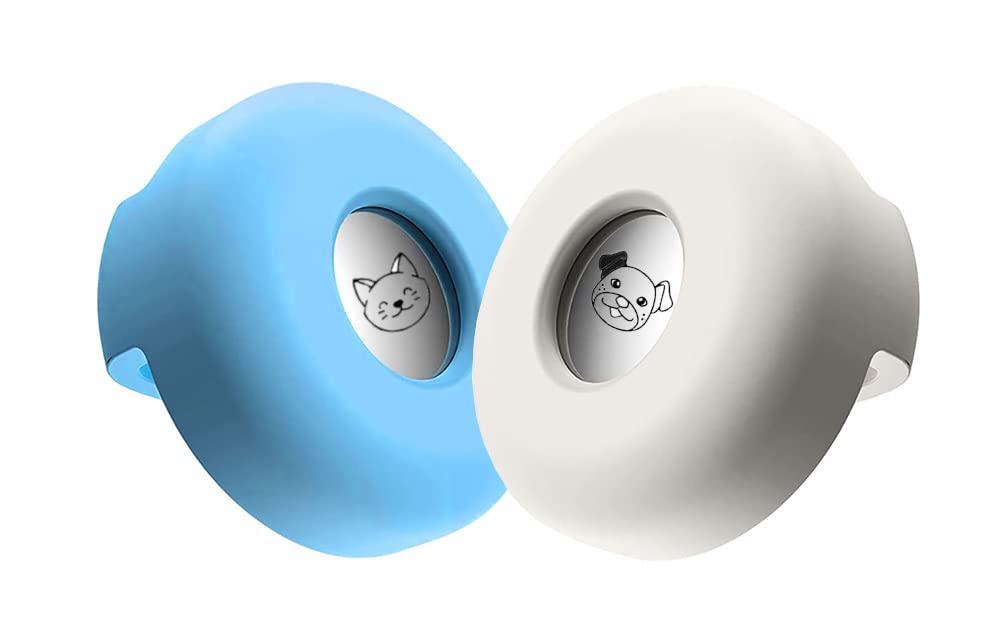 Air-tag Collar (2 Pack), Premium Silicone Pet Collar Case for Apple GPS Tracking, Anti-Loss Apple GPS Case Holder Compatible with Cat Dog Collars Charms & Collar Tag Backpack (Blue/White)