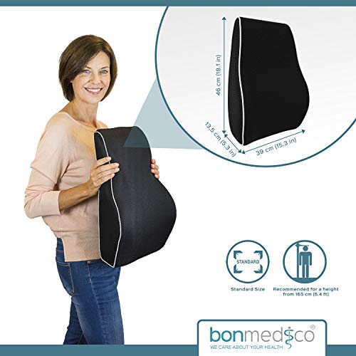 bonmedico Orthopedic Lumbar Support Pillow, Back Cushion with Memory Foam, Posture Corrector for Back Support and Back Pain Relief, Ergonomic for Car Seat, Home, Office-Chair, Black, Standard - Thumbnail 6