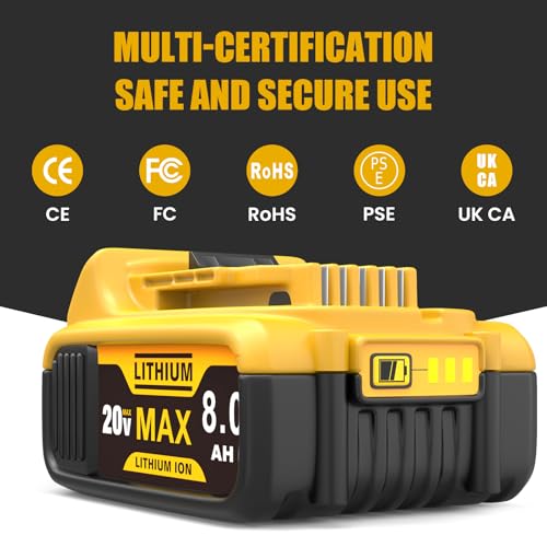 YPLFanHand Replacement for Dewalt 20V Battery: 8.0Ah Li-ion Battery Compatible with Dewalt Battery 20v Max DCB102 DCB104 DCB118 DCB115 DCB118 DCB200 DCB201 DCB206 DCB207 DCB204 DCB203 (2-Packs)