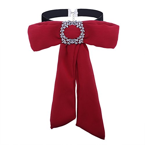 Kercisbeauty Adjustable Lady Girl Bow tie Necktie Corsage Brooch Chiffon Choker Necklace Blouse Collar Bowknot Scarf Scarves School Anniversary Graduation Ceremony,School Girl (Red)