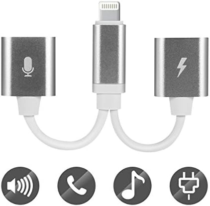2 in 1 iPhone 7 / iPhone 7Plus adapter, Luzetao 2 in 1 Lightning Adapter, Lightning to Dual Lightning Splitter Cable with Charging &amp; Audio for iPhone 7/7 Plus, Support Phone Communication,Silver