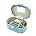 Vlando Small Mirrored Travel Jewelry Box Organizer Storage Case - Faux Leather - Best Gift for Girls (Blue)