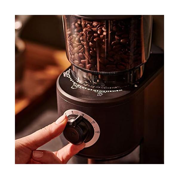 Tchibo elektrische Kaffeemühle, Edelstahlgehäuse, Edelstahlmahlwerk, 26 Mahlgradeinstellungen, Schwarz/Silber – Bild 7