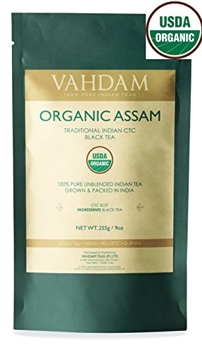 USDA Certified Organic Assam CTC Black Tea from the Gardens of Assam (Bulk Pack, Makes 127 cups)- Robust, Full-Bodied, Rich, and Unblended Breakfast Tea Best Served with Milk or Water| 9 ounces (255g)