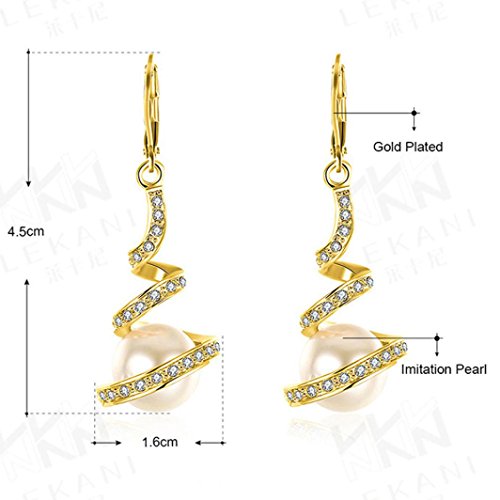 Gyoume Women's Earrings Pearl Studded Spiral Design Zircon Hoop Drop Earrings Jewelry Party Earring (Gold)