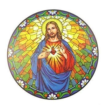 Sacred Heart Jesus suncatcher Stained Glass Window Sticker Reusable 6 inch Sun Catcher