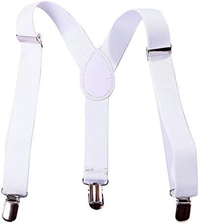 PenSan Boys Funky Desig Solid Color Adjustable Elastic Y-Back Clip Suspenders (White)