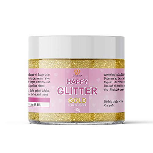 GoodBake Happy Glitter Essbarer Glitzer Gold 10g zuckerfrei - Lebensmittelfarbe Pulver für Getränke, Cocktails, Desserts, Cup Cakes, Torten & Kuchen - Edible Glitter geschmacksneutral