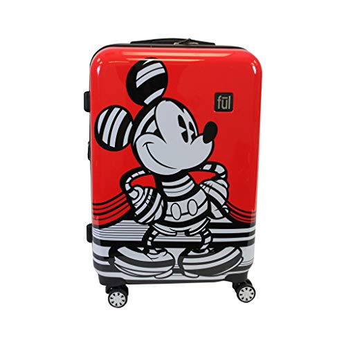 Ful Disney Striped Mickey Mouse 25in Hard Sided Luggage, Red - 25