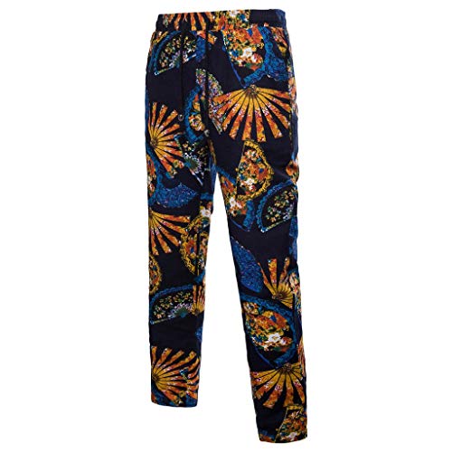 Willsa Mens Pants, Bohemian Printing Harem Sweatpants Slacks Casual Jogger Sportwear Baggy Comfy Trousers Orange