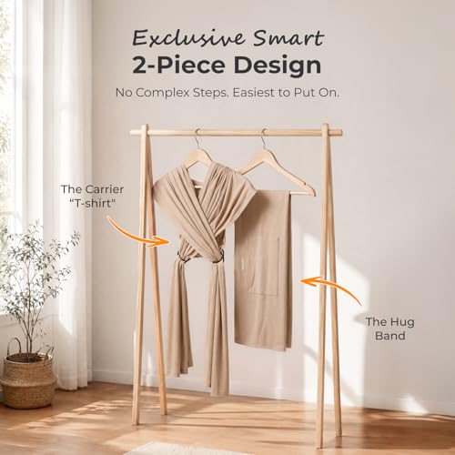 Momcozy Baby Wrap Carrier - Easy to Wear Infant Carrier Slings, Lightweight Hands Free Baby Sling, Adjustable Baby Wraps Carrier for Newborn to Toddler 8-35 lbs, Baby Travel Gear, Light Curry