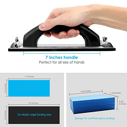 Hand Sander with Handle, Sanding Block Sandpaper Holder for Wood, Drywall, Metal, Autobody Polishing with Sanding Sponge HS24