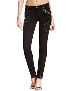 7 For All Mankind Women's Slim Cigarette Crystals With Detailing on Black Jeans